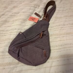 Men's Gray Sling Bag with Brown Accents